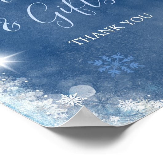 ホワイトブルーウィンタースノーフレークブライダルカードとギフト ポスター (角)