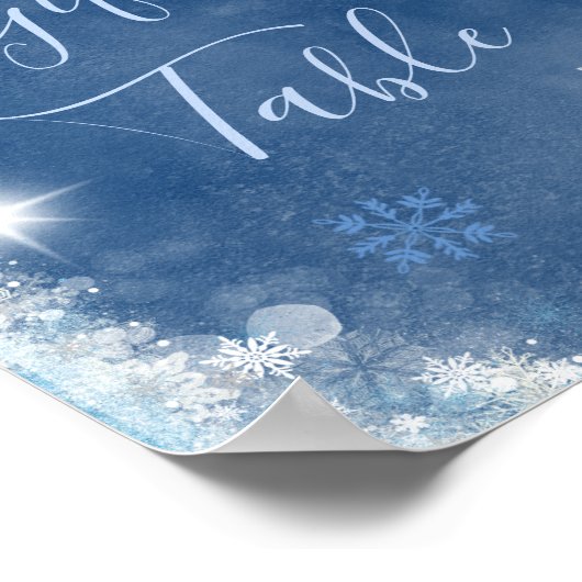 ホワイトブルーウィンタースノーフレークブライダルギフトテーブル ポスター (角)