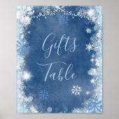 ホワイトブルーウィンタースノーフレークブライダルギフトテーブル ポスター (正面)