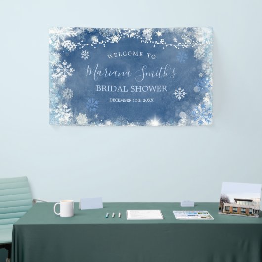 ホワイトブルーウィンタースノーフレークブライダルシャワー大 横断幕 (トレードショー)
