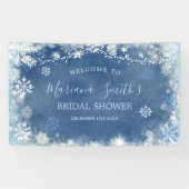 ホワイトブルーウィンタースノーフレークブライダルシャワー大 横断幕 (横)