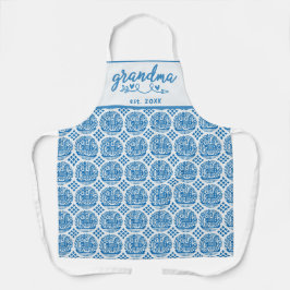 ホワイトブルーウクライナ民族柄おばあちゃんエスト エプロン