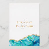 ホワイトブルーエレガントゴールドフォイル結婚式招待状 箔招待状 (裏面)