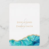 ホワイトブルーエレガントゴールドフォイル結婚式招待状 箔招待状 (裏面)