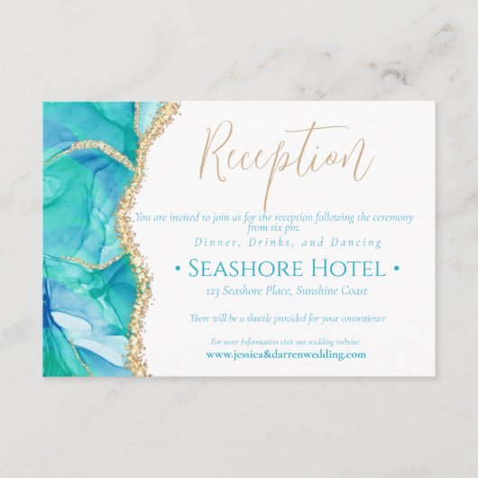 ホワイトブルーエレガント金ゴールドグリッター結婚披露宴 エンクロージャーカード (正面)