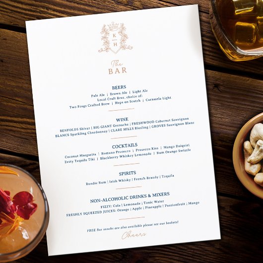 ホワイトブルークラウンクレストモノグラム結婚のバー メニュー