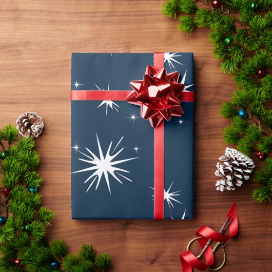 ホワイトブルークリスマスのスタリースカイラッピング紙 ラッピングペーパー (クリスマスギフト)