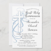 ホワイトブルークロスファースト聖餐式招待状 招待状 (正面)