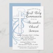 ホワイトブルークロスファースト聖餐式招待状 招待状 (正面/裏面)