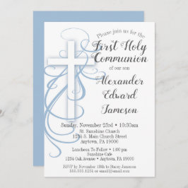 ホワイトブルークロスファースト聖餐式招待状 招待状