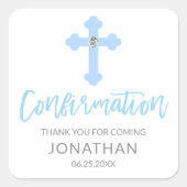 ホワイトブルークロス確認少年ありがとう スクエアシール (正面)