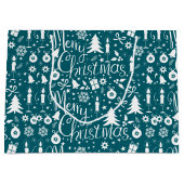 ホワイトブルーグリーンクリスマステーマパターン ラージペーパーバッグ (正面)