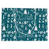 ホワイトブルーグリーンクリスマステーマパターン ラージペーパーバッグ (裏面)