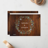 ホワイトブルーグリーンリーフ結婚フローラデザイン ノートカード (正面/裏面インサイチュ)