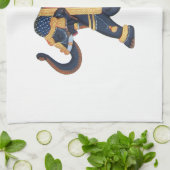 ホワイトブルーグレー金ゴールドレッドエレファントインドスタイル キッチンタオル (折り畳み)