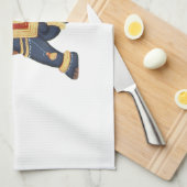 ホワイトブルーグレー金ゴールドレッドエレファントインドスタイル キッチンタオル (四つ折り)