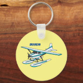 ホワイトブルーシープレーンイラストレーション キーホルダー (正面)