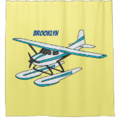 ホワイトブルーシープレーンイラストレーション シャワーカーテン (正面)