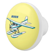 ホワイトブルーシープレーンイラストレーション セラミックノブ (右)