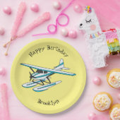 ホワイトブルーシープレーンイラストレーション ペーパープレート (パーティー)