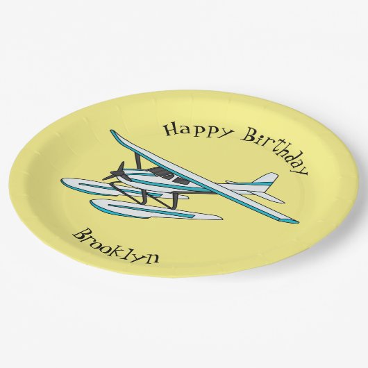 ホワイトブルーシープレーンイラストレーション ペーパープレート (アングル)