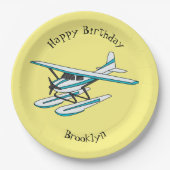 ホワイトブルーシープレーンイラストレーション ペーパープレート (正面)