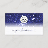 ホワイトブルースタイリッシュスパークルグリッタースターとロゴ 名刺 (正面)