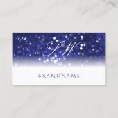 ホワイトブルースタイリッシュスパークルグリッタースターズイニシャル 名刺 (正面)