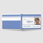 ホワイトブルーストライプのフォトバー（ユダヤ教の）バル・ミツバー ゲストブック (全面)