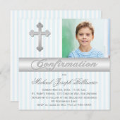 ホワイトブルーストライプの確認写真招待状 招待状 (正面/裏面)