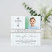 ホワイトブルーストライプの確認写真招待状 招待状 (スタンド正面)