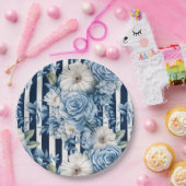 ホワイトブルーストライプフローラブライダルシャワー ペーパープレート (パーティー)