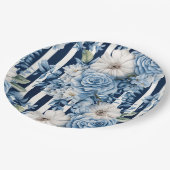 ホワイトブルーストライプフローラブライダルシャワー ペーパープレート (アングル)