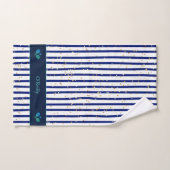 ホワイトブルーストライプ金ゴールドモノグラムピックボール ハンドタオル (ハンドタオル)