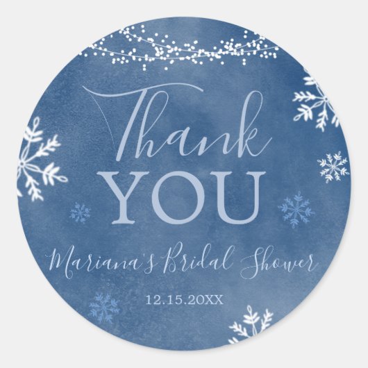 ホワイトブルースノーインラブスノーフレークブライダルありがとう ラウンドシール (正面)