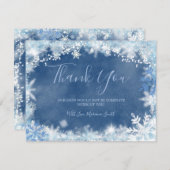 ホワイトブルースノーインラブスノーフレークブライダルシャワー サンキューカード (正面/裏面)