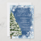 ホワイトブルースノーフレークスウィンターオネダーランド誕生日 招待状 (正面)