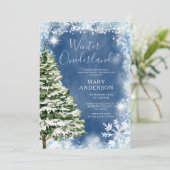 ホワイトブルースノーフレークスウィンターオネダーランド誕生日 招待状 (スタンド正面)