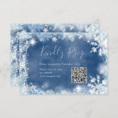 ホワイトブルースノーフレークブライダルシャワーQR Rsvpカード サンキューカード (正面/裏面)