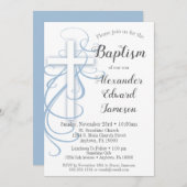 ホワイトブルースワールクロスバプテスマ招待状ボーイズ 招待状 (正面/裏面)