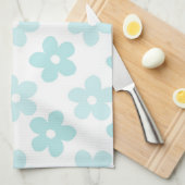 ホワイトブルーデイジー花レトロ模様 キッチンタオル (四つ折り)