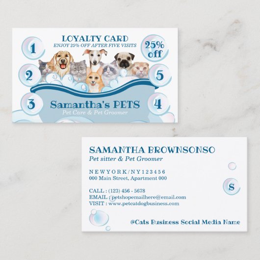 ホワイトブルードッグキャットトリマーペットケアバスロイヤリティ 名刺 (正面/裏面)