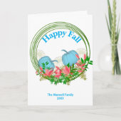 ホワイトブルーパンプキンス秋リースグリーンリーフローラ シーズンカード (正面)