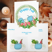 ホワイトブルーパンプキンス秋リースグリーンリーフローラ シーズンカード