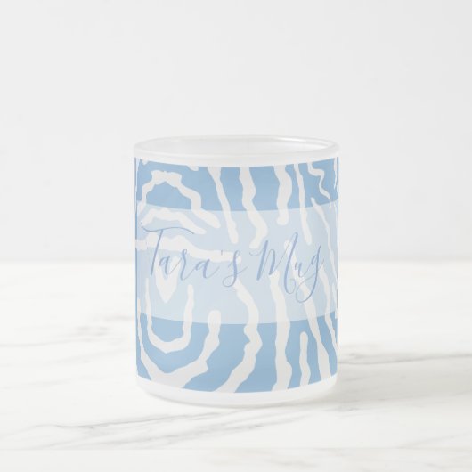 ホワイトブルーパーソナライズされた フロストグラスマグカップ (中央)