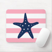 ホワイトブルーピンクストライプのヒトデ マウスパッド (マウス)
