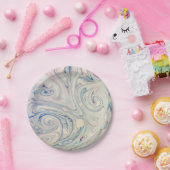 ホワイトブルーピンクモダン抽象芸術流体マーブリングアート ペーパープレート (パーティー)