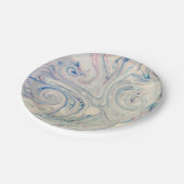 ホワイトブルーピンクモダン抽象芸術流体マーブリングアート ペーパープレート (アングル)