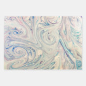 ホワイトブルーピンクモダン抽象芸術流体マーブリングアート ラッピングペーパーシート (正面3)
