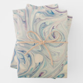 ホワイトブルーピンクモダン抽象芸術流体マーブリングアート ラッピングペーパーシート (インサイチュ)